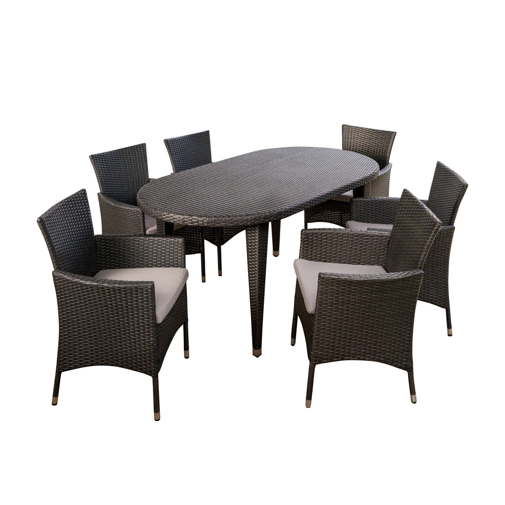 7 Piece Wicker Oval Dining Set with Cushions G6757