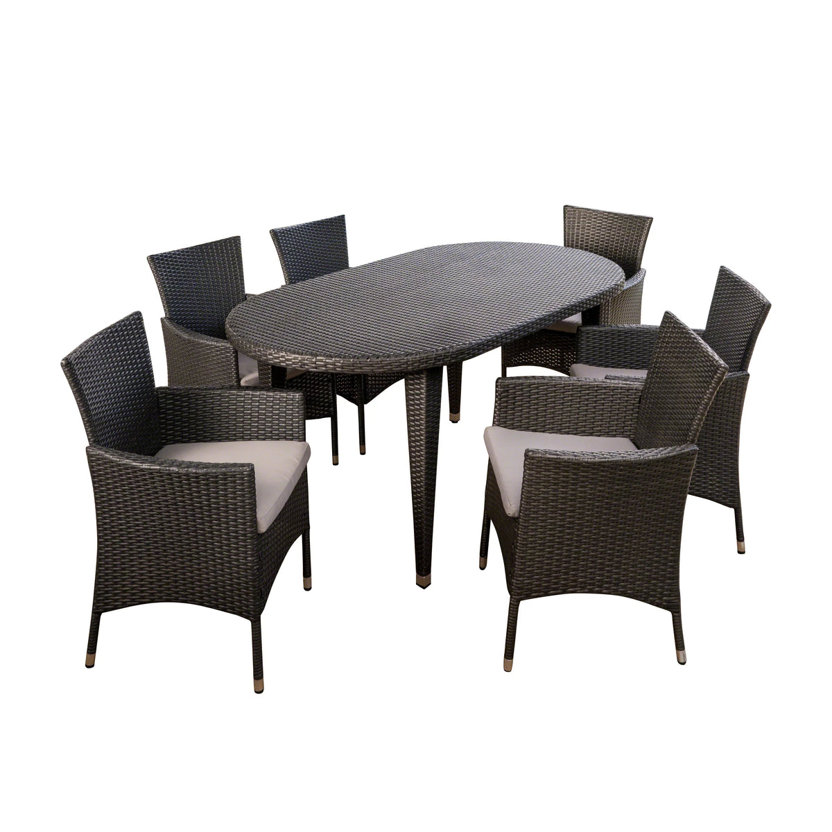 7 Piece Wicker Oval Dining Set with Cushions G6757