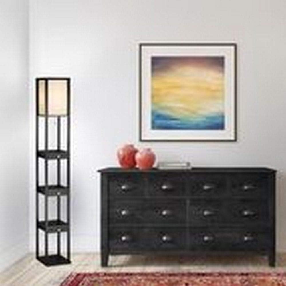Three Drawer Shelf Lamp, 72 in, 150W Incandescent/ 150W CFL, Black PVC Veneer on MDF, 1 Floor Lamp S730574