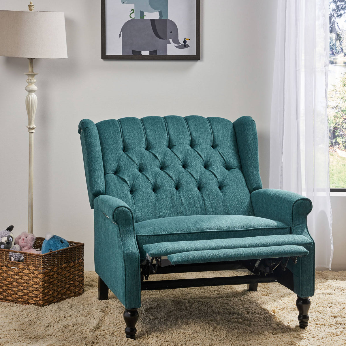 Navy Blue Oversized Fabric Push Back Recliner C224