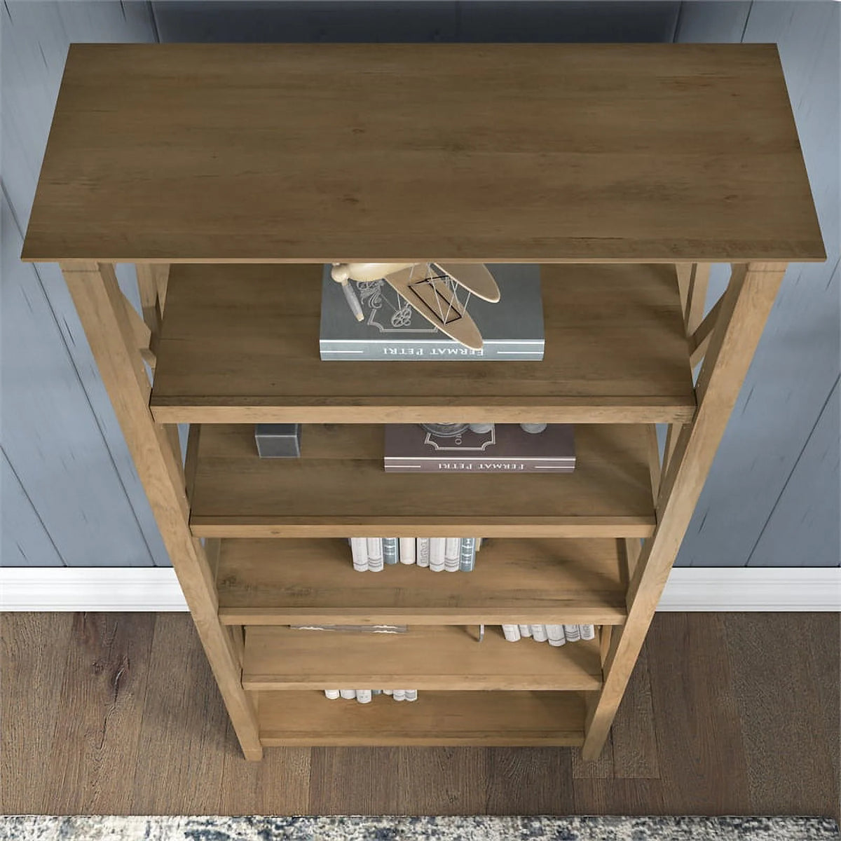 L Desk with Drawers and Bookcase Reclaimed Pine Engineered Wood W2431