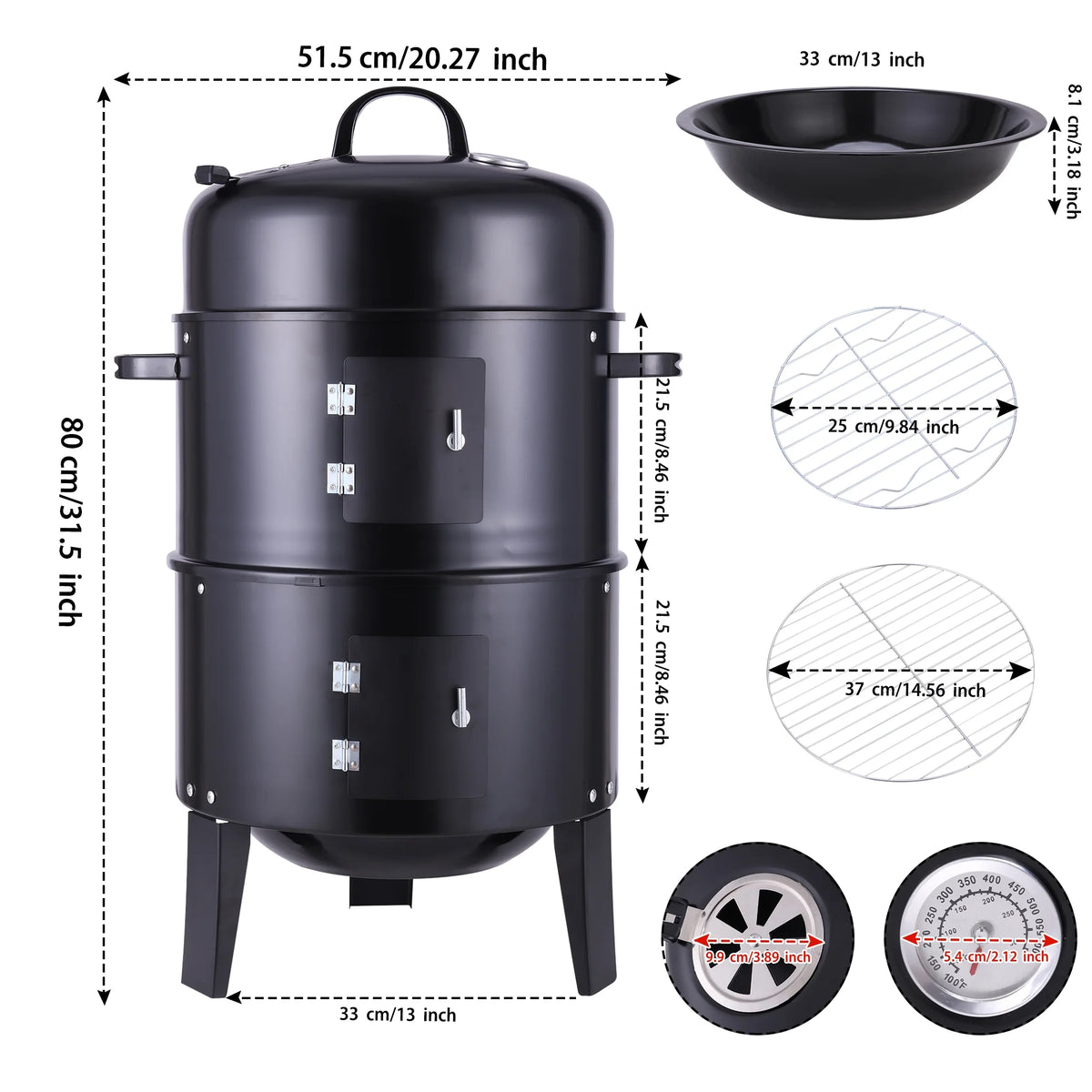 Portable Charcoal Smoker Grill S312939