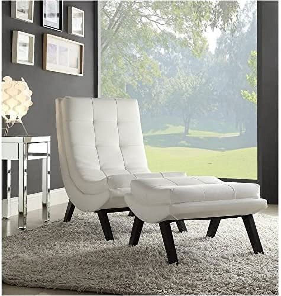 White Faux Leather Lounge Chair and Ottoman Set B46242