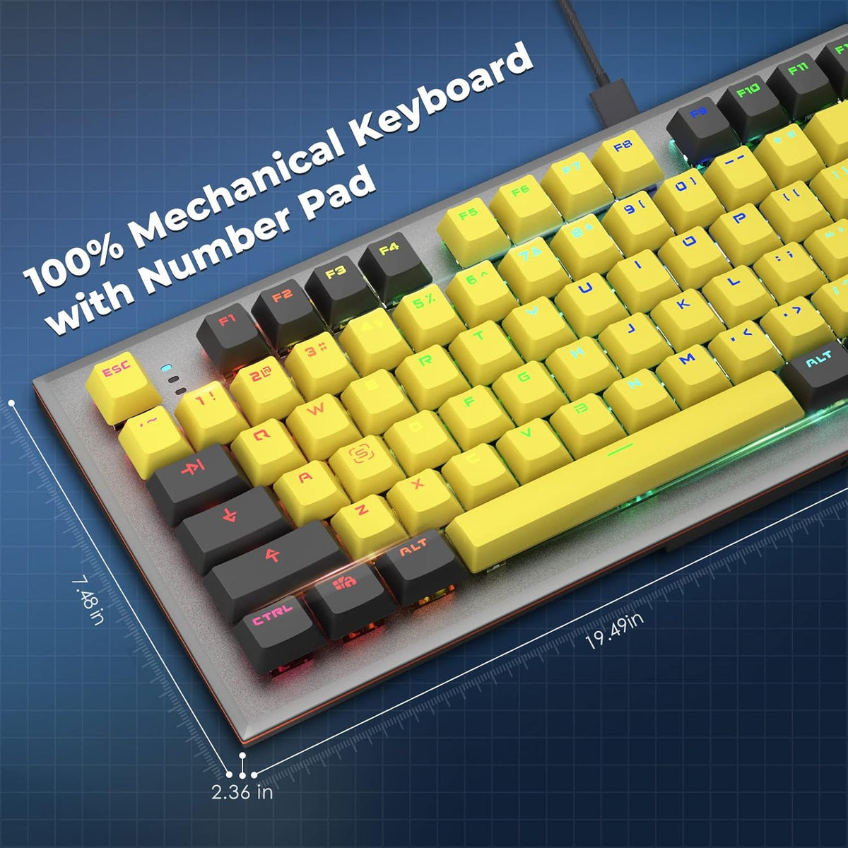104 Keys Wired Mechanical Gaming Keyboard with Rainbow RGB Backlit Leather Wrist Rest N4596