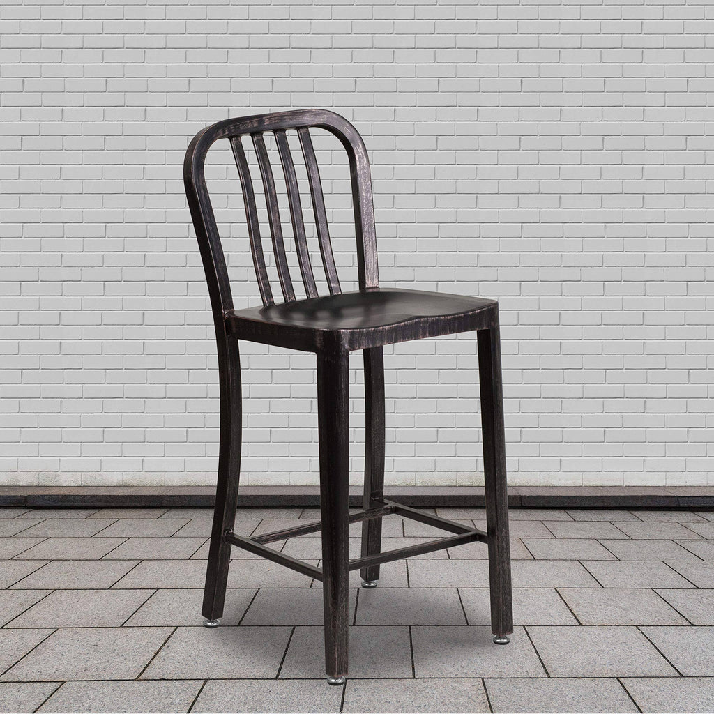 Black-Antique Gold Metal Counter Height Stool Q128961