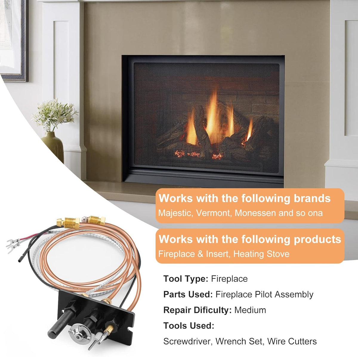 Propane and Natural Gas Pilot Assembly for Fireplace and Stoves B950881
