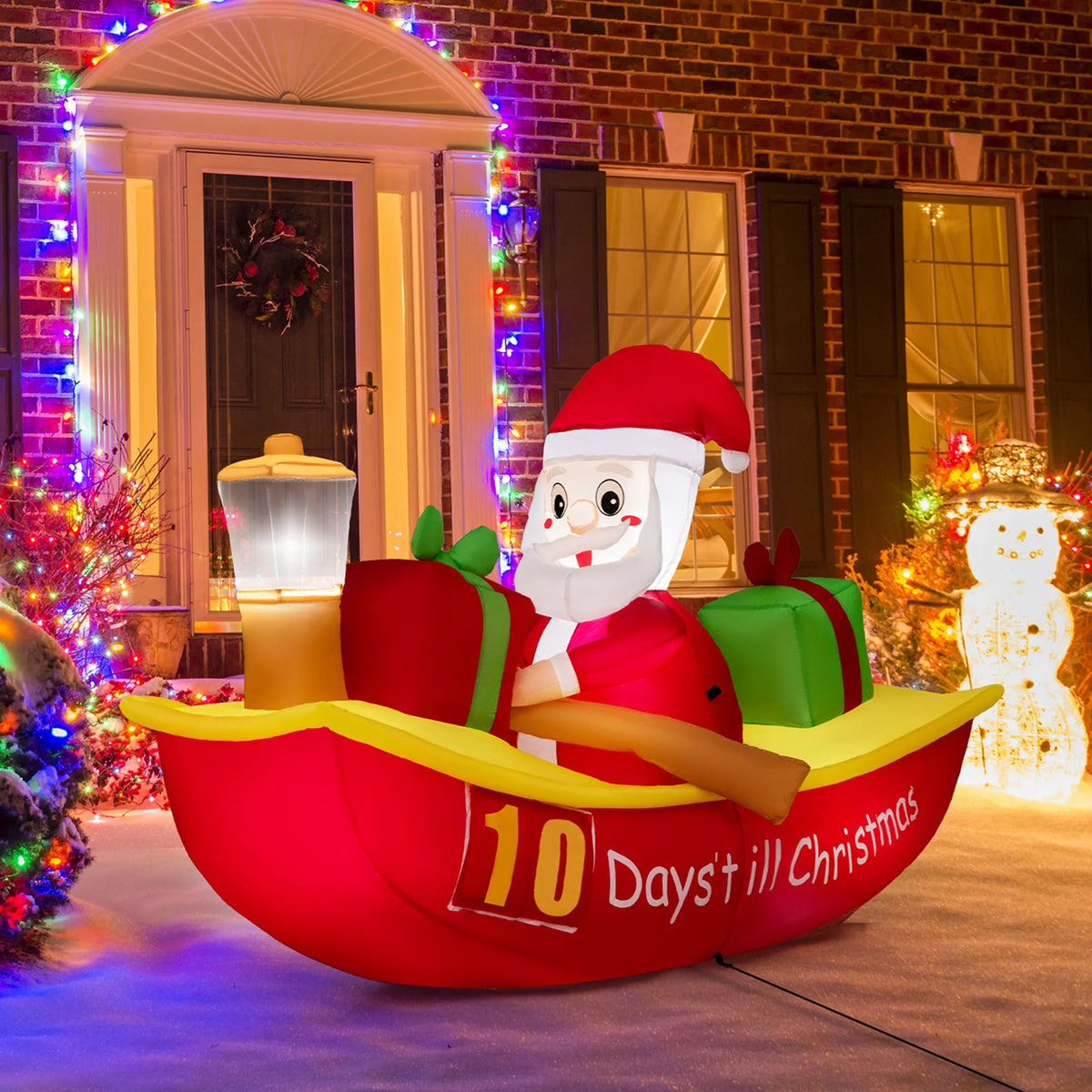 7 FT Christmas Inflatable Santa Claus Rowing Boat with Navigation Light S142208