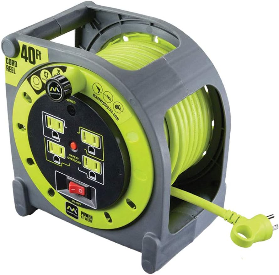 Heavy Duty Metal Cord Reel with 4 Outlets and 12 Gauge Cord (100ft) L46429