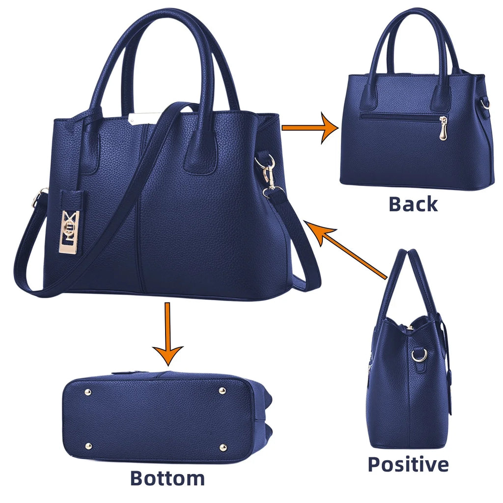 Blue Leather Tote Bag with Shoulder W654485