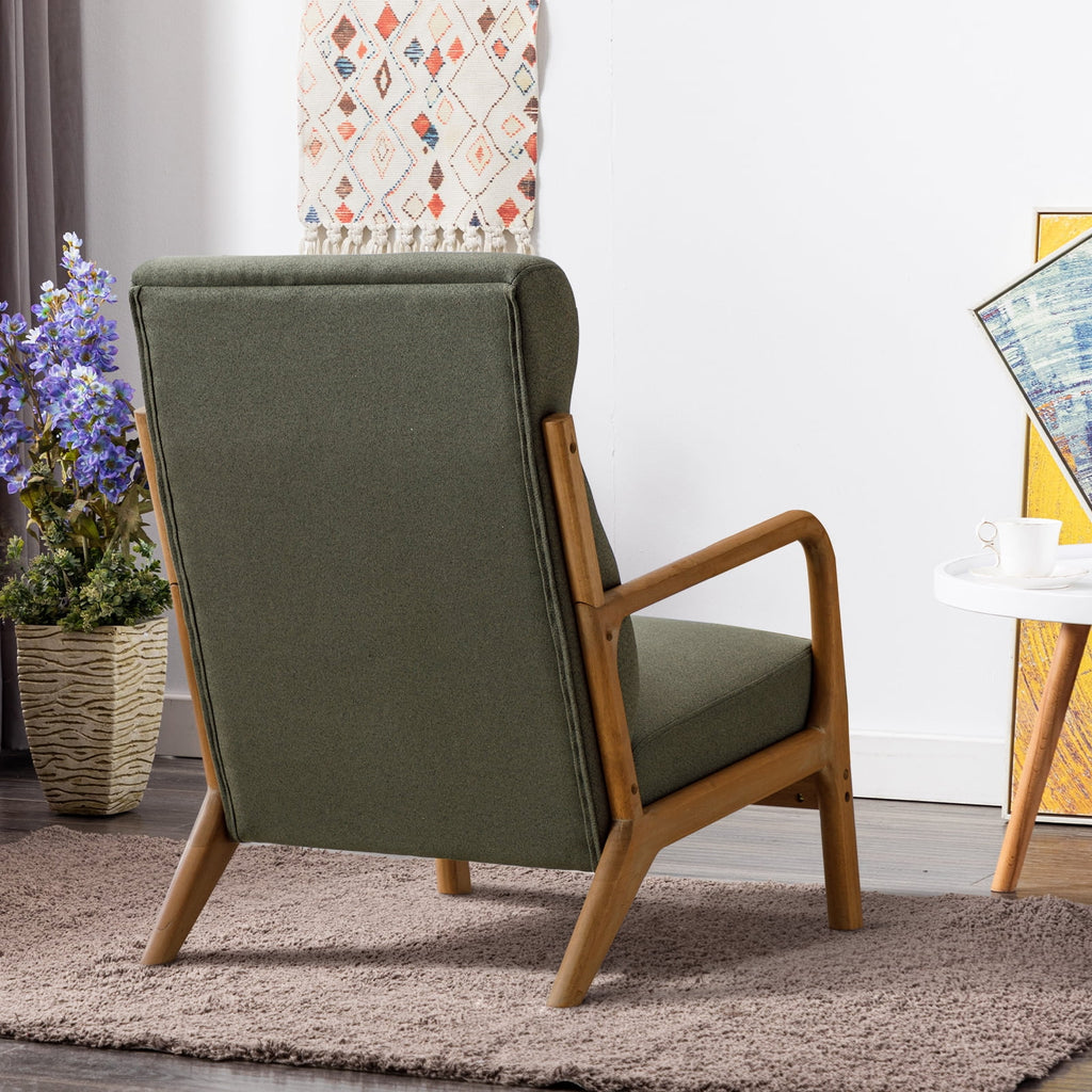 Mid-Century Modern Green Upholstered Accent Chair with Pillow D603655