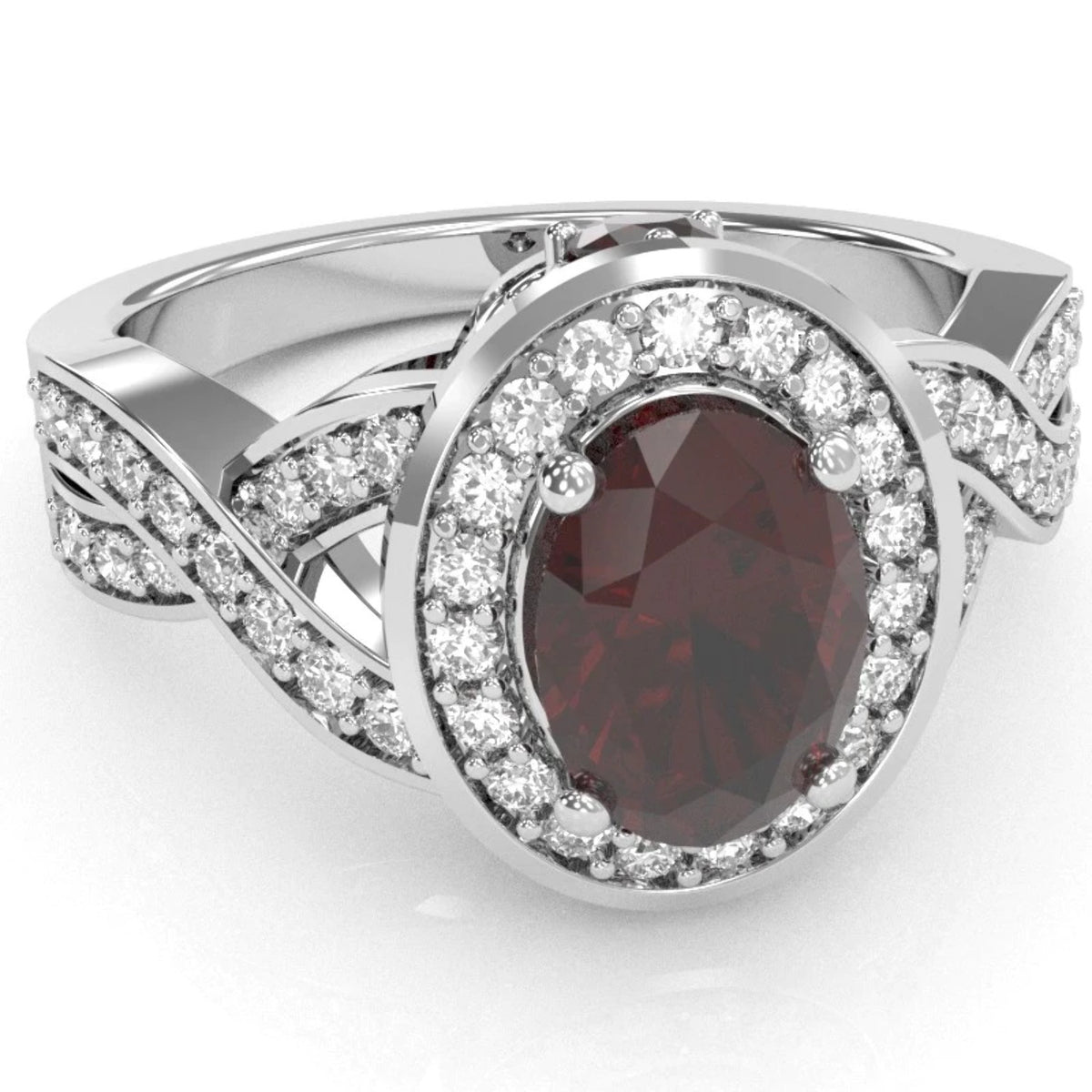 14k White Gold Garnet Diamond Engagement Ring S372