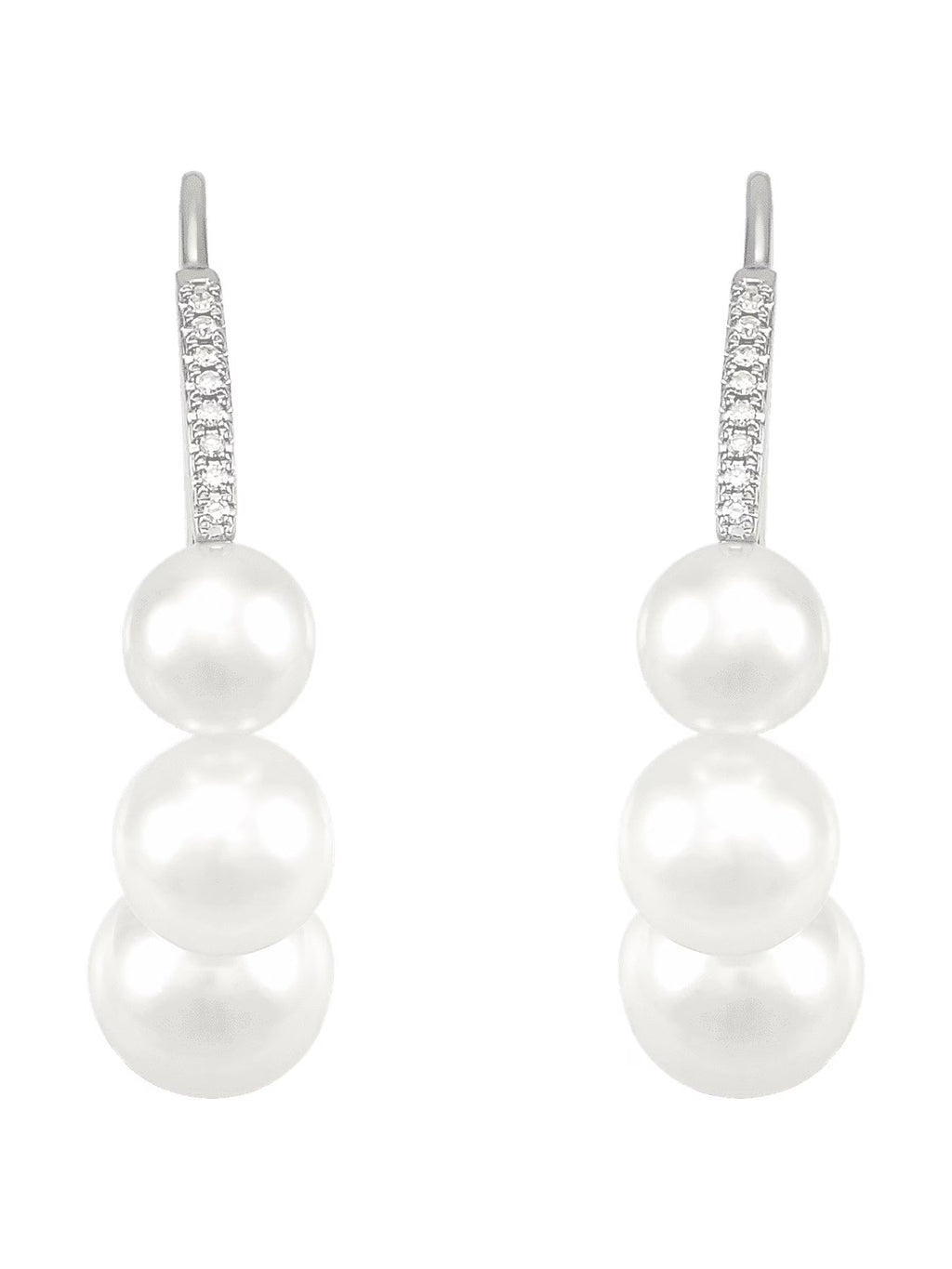 White Freshwater Pearl J-Hoop Drop Earrings with Diamonds in 14kt White Gold M354