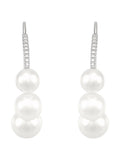 White Freshwater Pearl J-Hoop Drop Earrings with Diamonds in 14kt White Gold M354