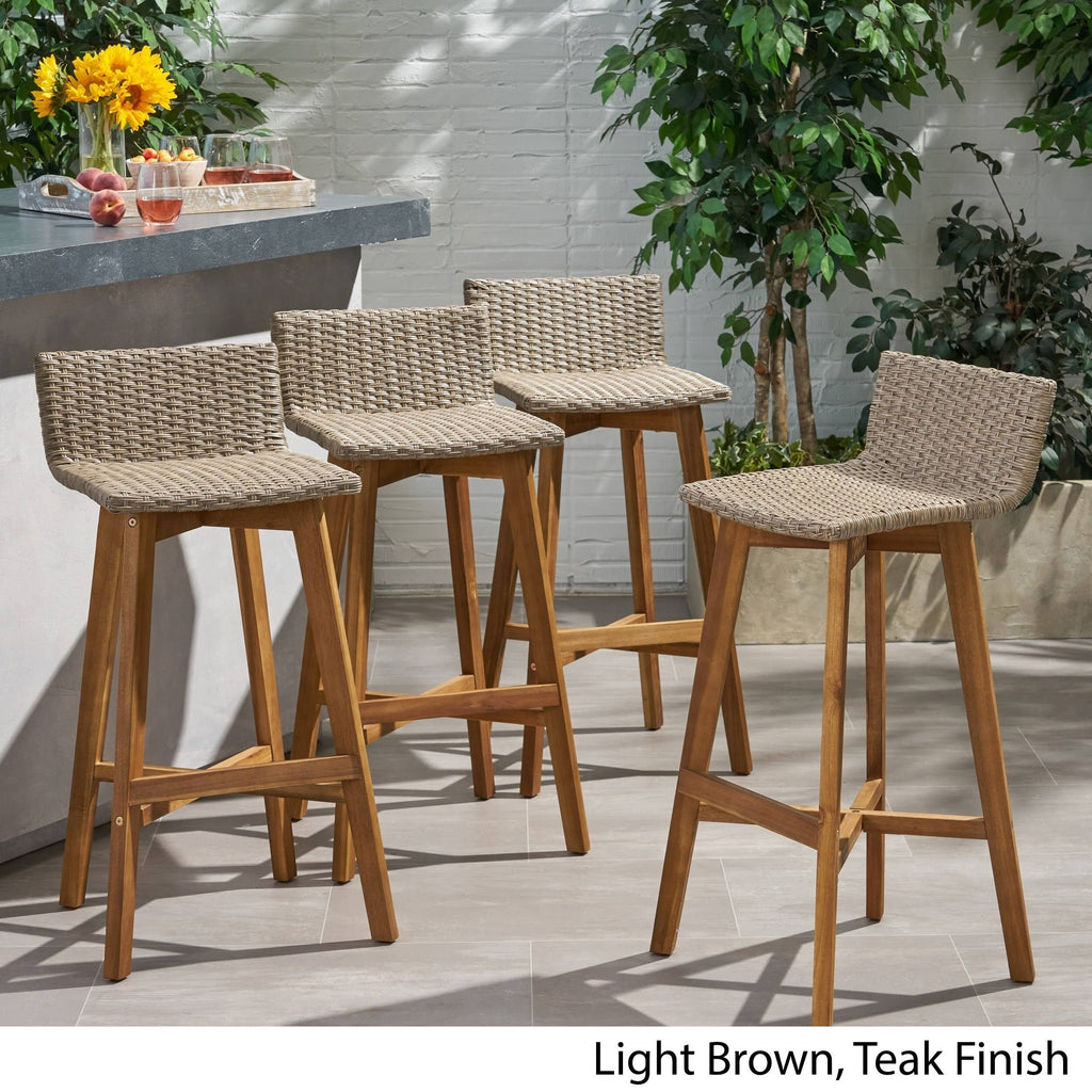 4pk Acacia Wood Wicker Patio Barstools Brown Y335459