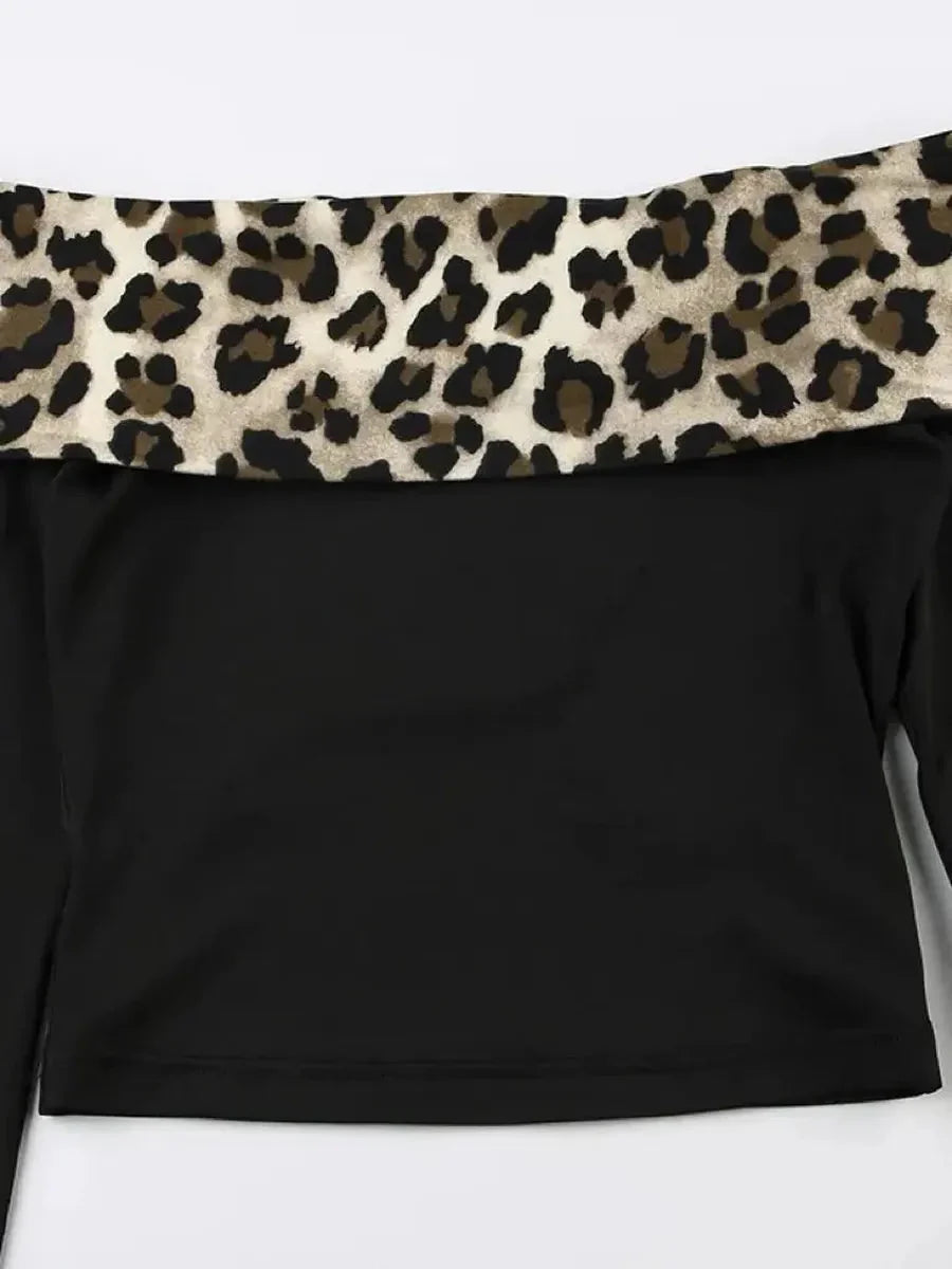 Cheetah Print Off Shoulder 2 Pcs Set O5966