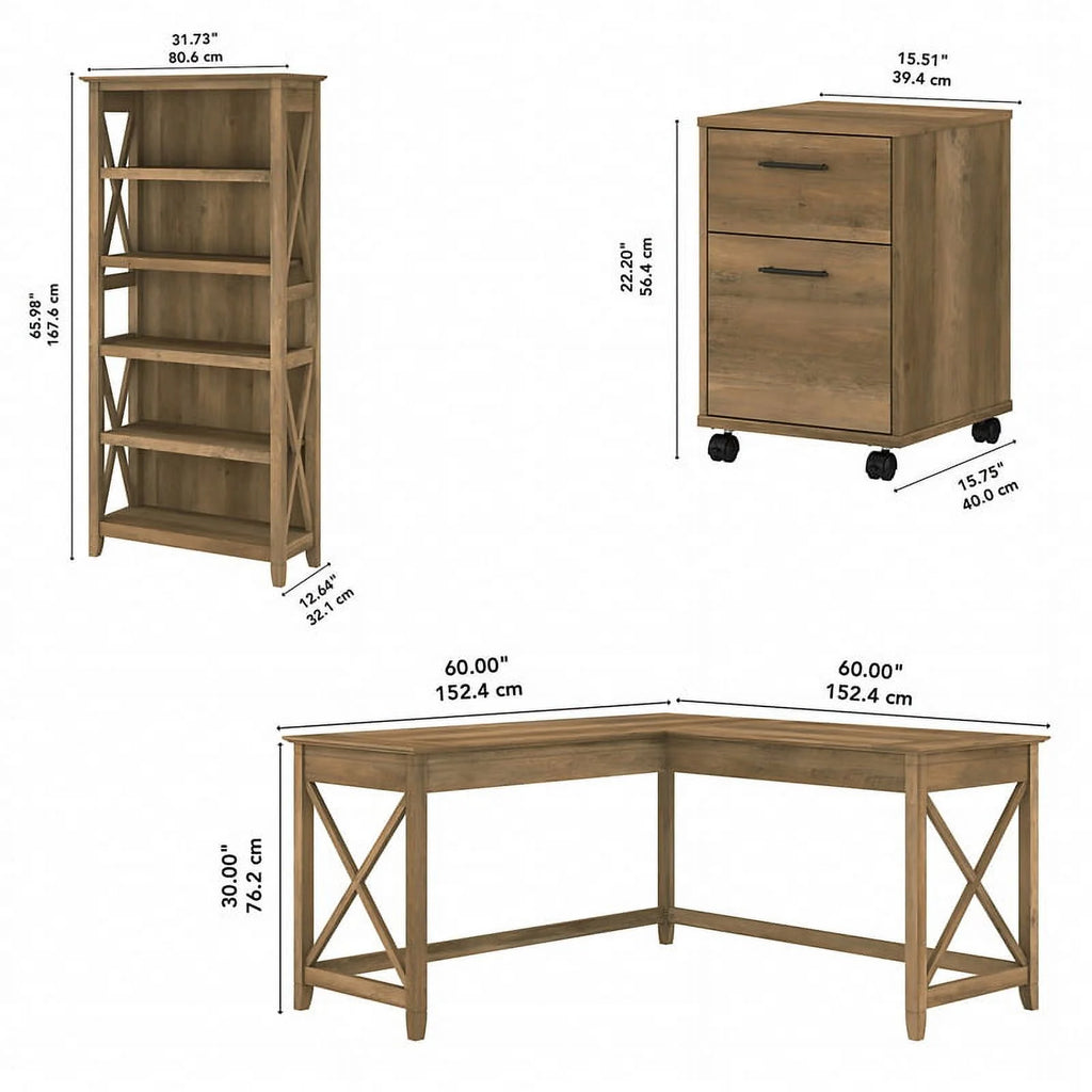 L Desk with Drawers and Bookcase Reclaimed Pine Engineered Wood W2431