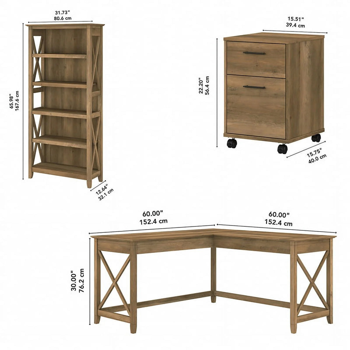 L Desk with Drawers and Bookcase Reclaimed Pine Engineered Wood W2431