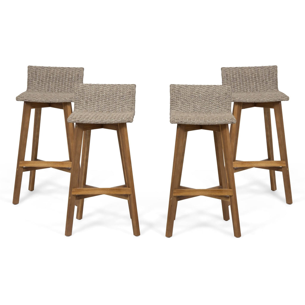 4pk Acacia Wood Wicker Patio Barstools Brown Y335459