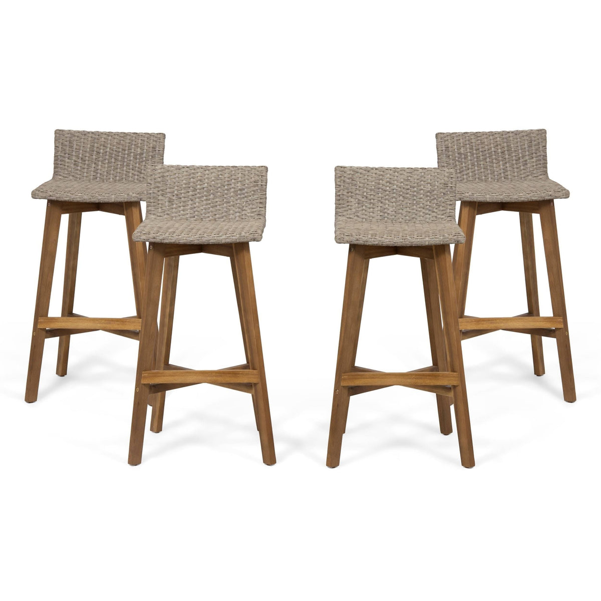 4pk Acacia Wood Wicker Patio Barstools Brown Y335459