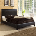 Queen Panel Bed Dark Brown Faux Leather C161