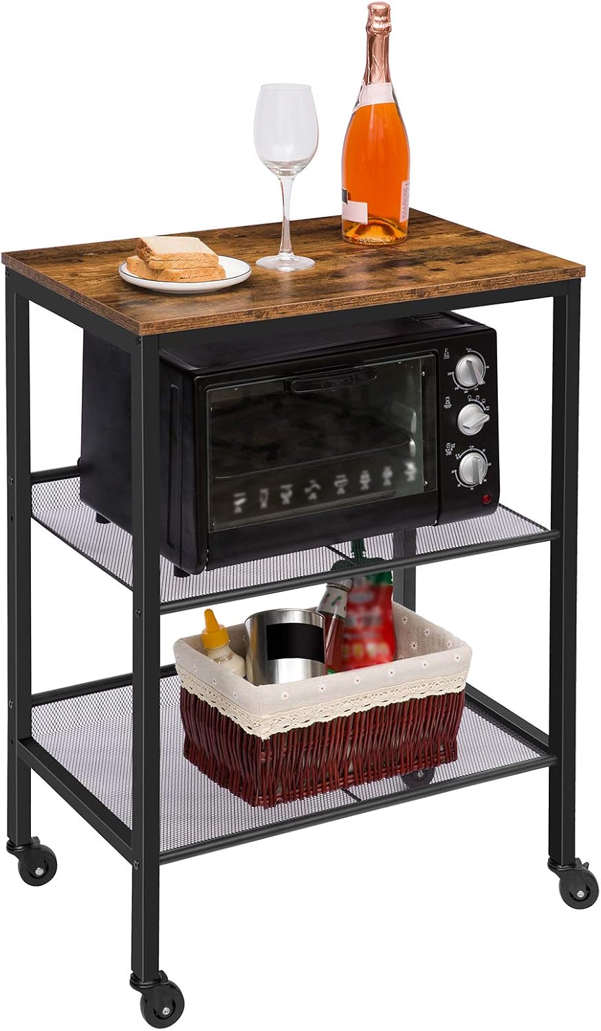 3-Tier Utility Cart on Wheels with Adjustable Feet R543101