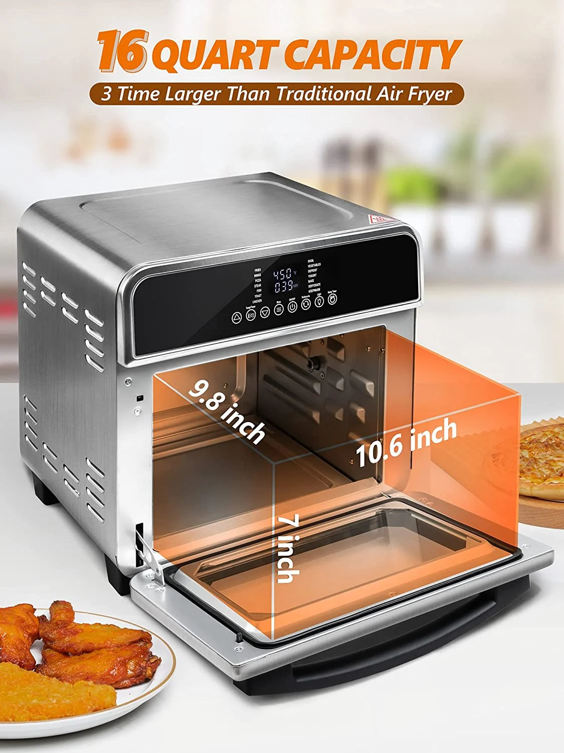 15-In-1 16 Quart Air Fryer Toaster Oven with 7 Accessories T915