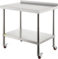 Stainless Steel Prep Table, 30 x 24 x 35 Inch, 440lbs Load Capacity, with Backsplash, Adjustable Undershelf & 4 Casters C81346
