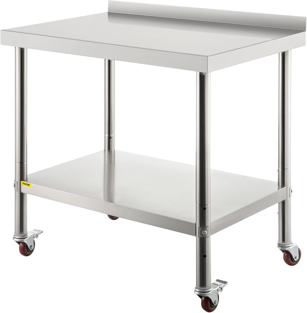 Stainless Steel Prep Table, 30 x 24 x 35 Inch, 440lbs Load Capacity, with Backsplash, Adjustable Undershelf & 4 Casters C81346