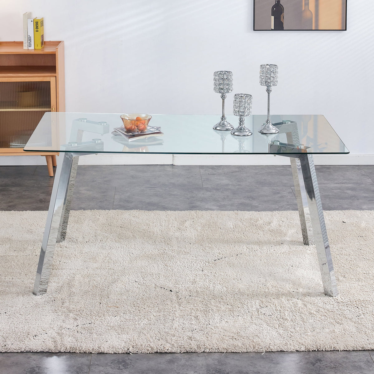 Rectangle Glass Dining Table with Metal Base U503972
