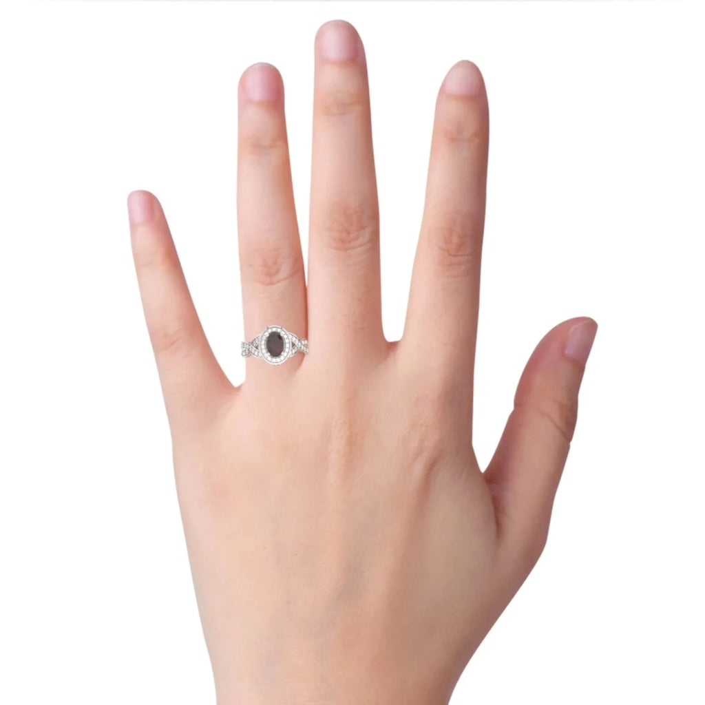 14k White Gold Garnet Diamond Engagement Ring S372