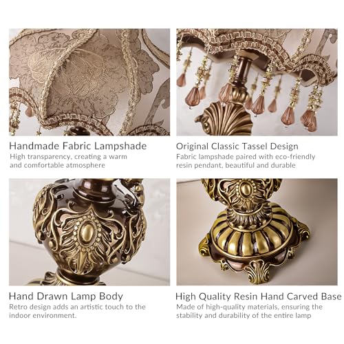 Antique Victorian Floral Table Lamp Fabric Lampshade Resin Base C410
