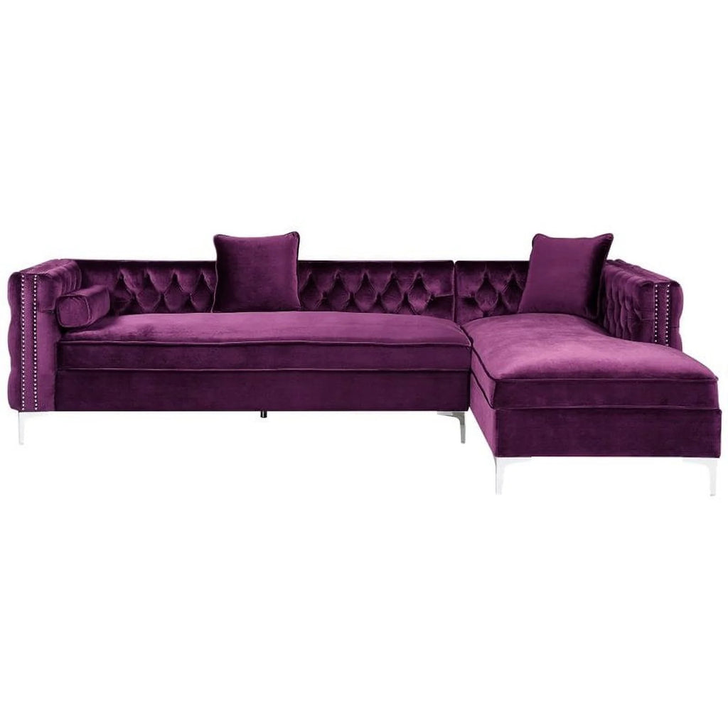 Purple Velvet Sectional Sofa with Right Facing Chaise C270319