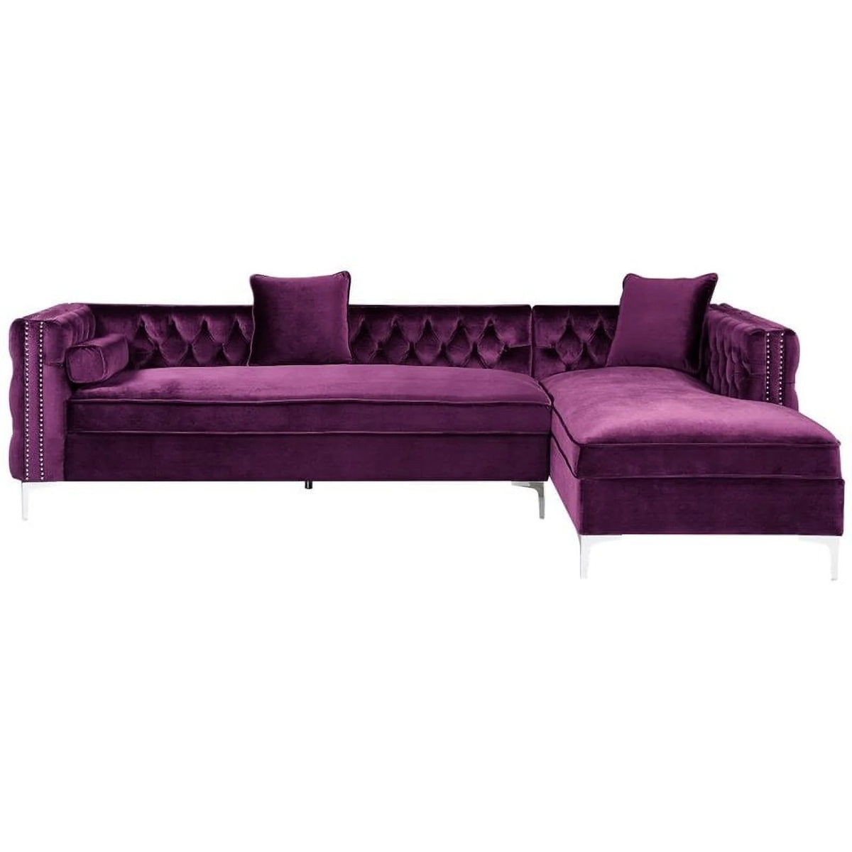 Purple Velvet Sectional Sofa with Right Facing Chaise C270319