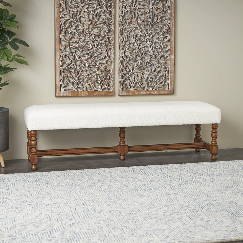 Fabric Bench with Brown Traditional Wood Turned Legs T66857