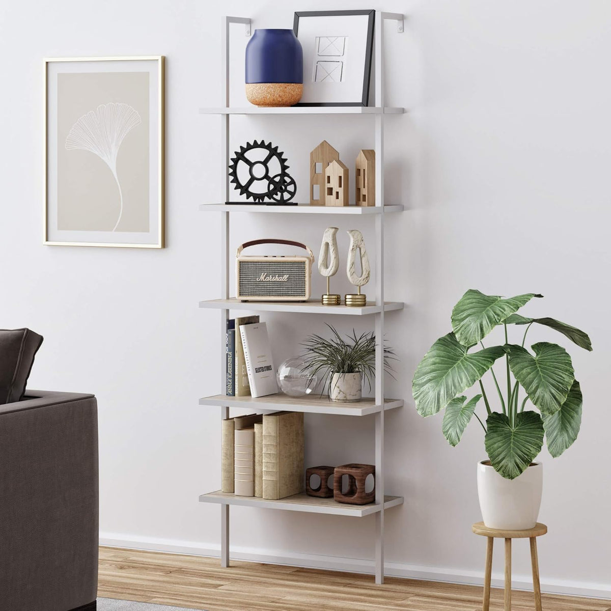 White 3-Shelf Wall Mount Bookshelf with Metal Frame L350