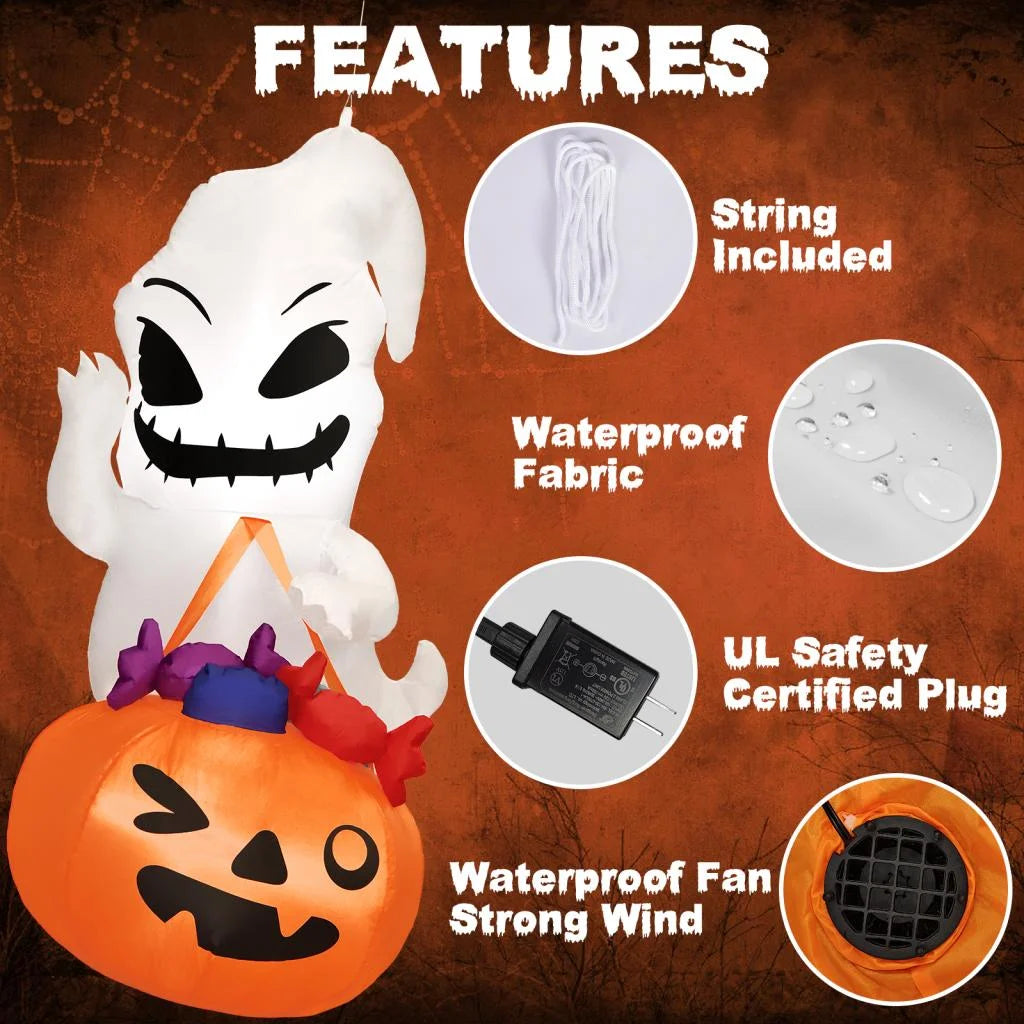 Halloween Inflatable Decor, Ghost Holding Trick Or Treat Bag T383
