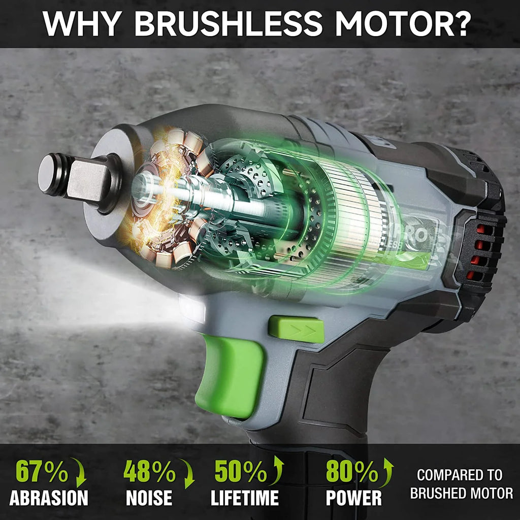 Cordless Impact Wrench 1/2 inch 20V Brushless High Torque 370 Ft-Lbs with Battery B298545