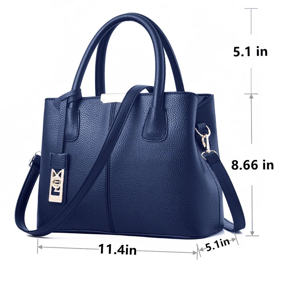 Blue Leather Tote Bag with Shoulder W654485
