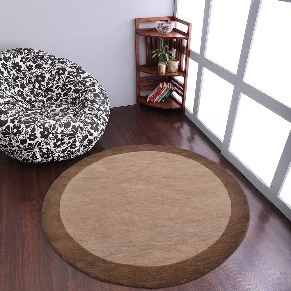 Hand Tufted Wool Round Area Rug Beige Brown 10'x10' K885519