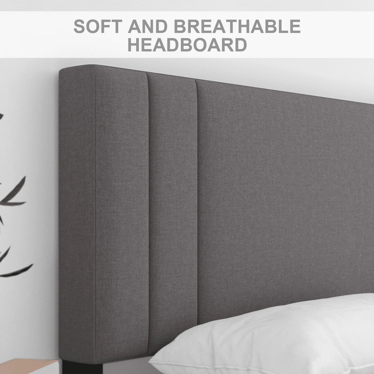 Full Size Platform Bed Frame with Fabric Upholstered Headboard V78753