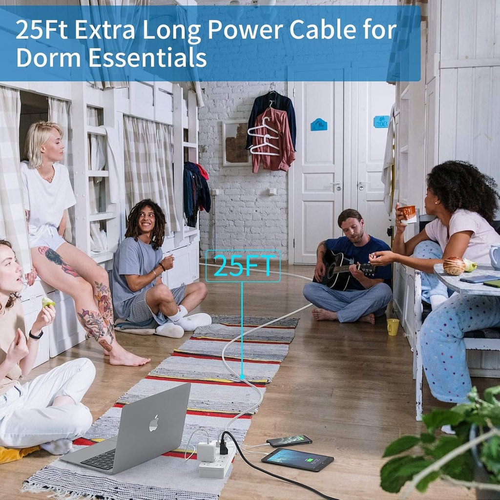 25 Ft Extension Cord Surge Protector with 10 Outlets 2 USB, Pack of 2 P823532