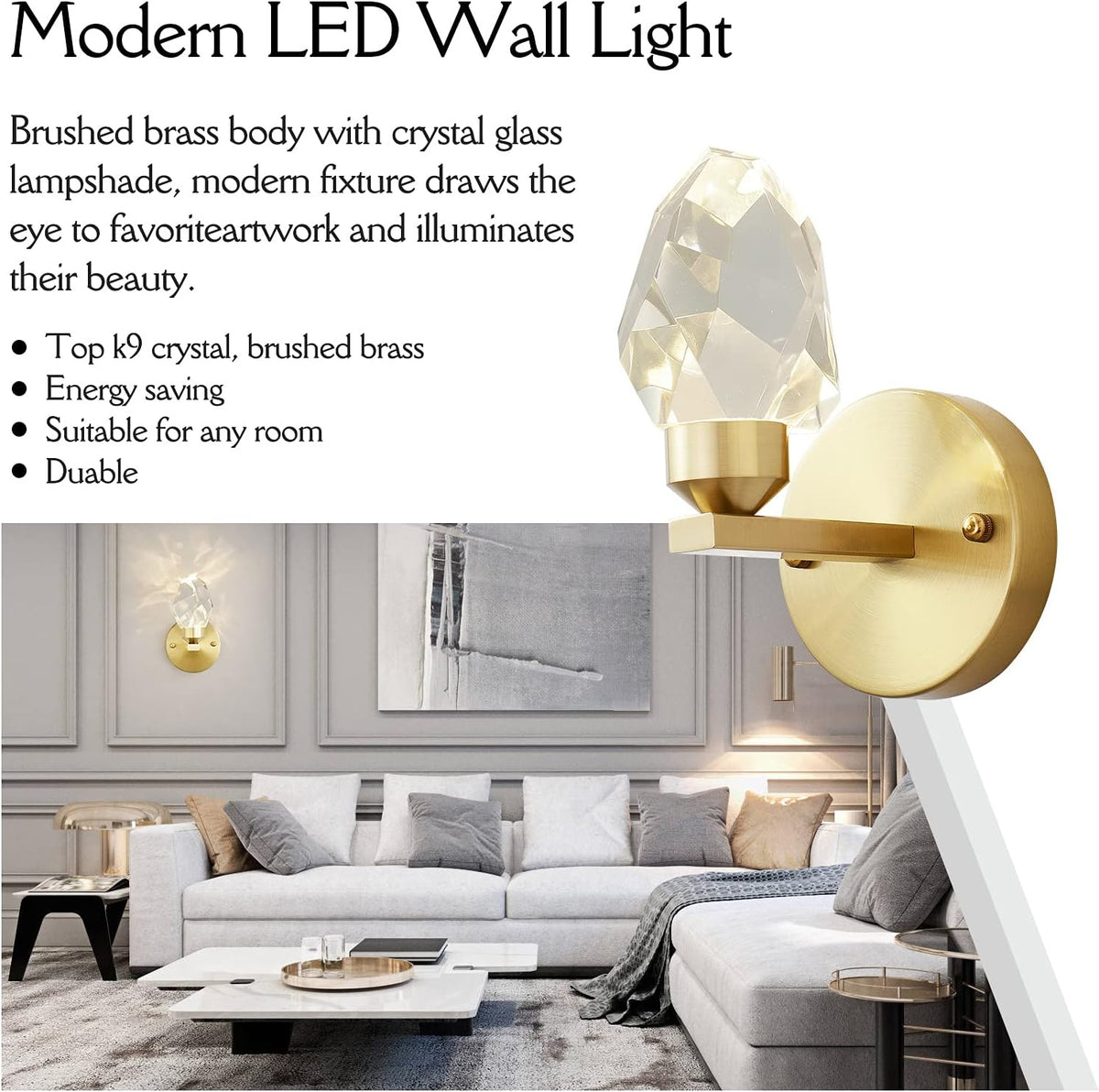 Crystal Gold Wall Sconce, K9 Crystal Wall Mounted Light E775
