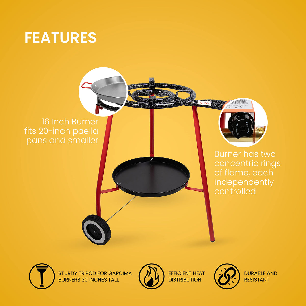 12 Servings Carbon Steel Outdoor Paella Pan Set with Burner and Legs N47296