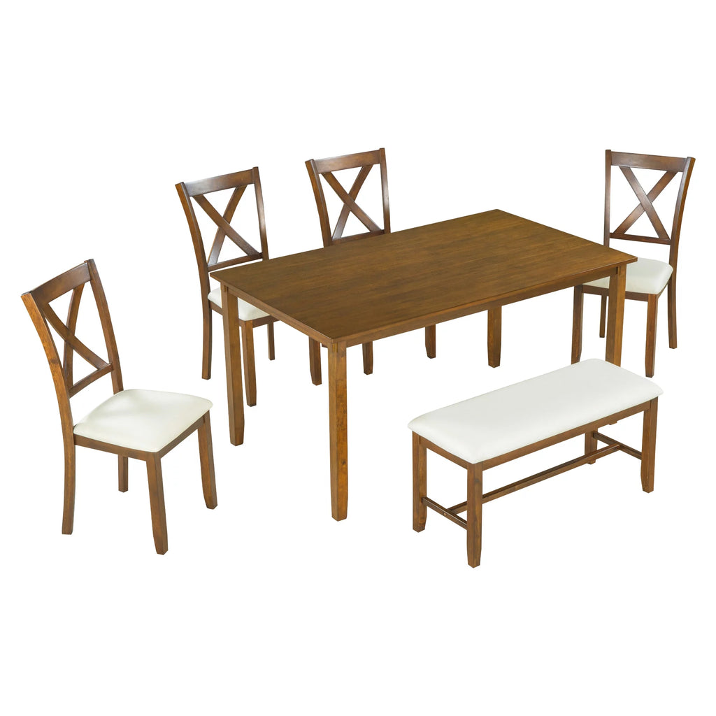 6-Piece Wooden Dining Table Set with 4 Chairs and Bench G9003