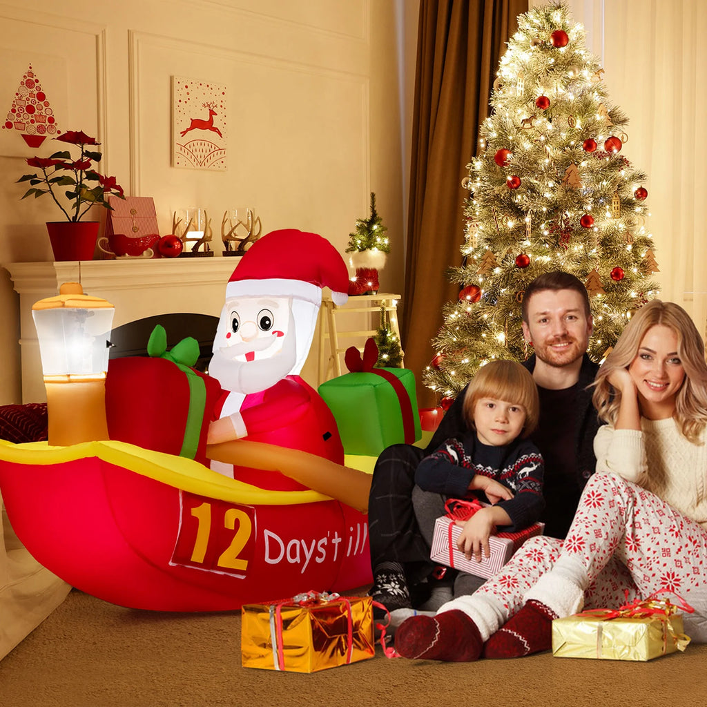7 FT Christmas Inflatable Santa Claus Rowing Boat with Navigation Light S142208