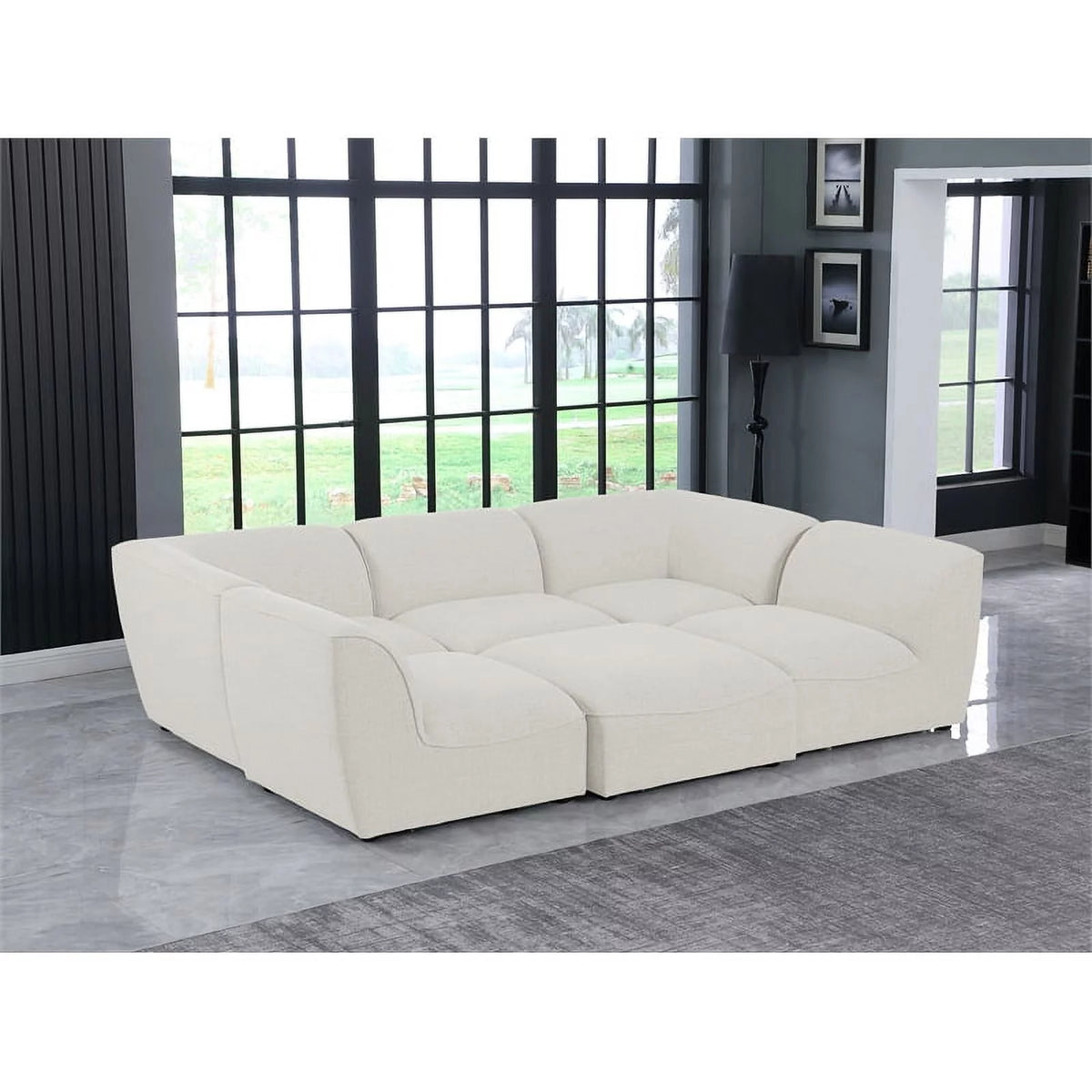 Cream Linen Textured Modular Sectional W72046