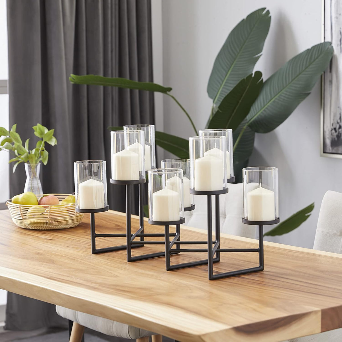 White Iron Candelabra Holds 10 Pillar Candle Holders S529