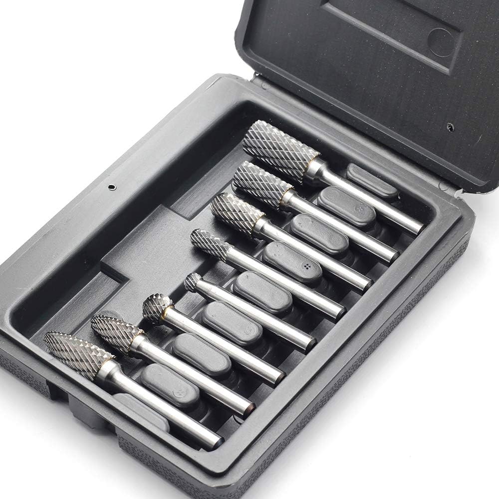 Carbide Burr Set with 1/4'' Shank 8pcs Double Cut Solid Carbide Rotary Burr Set C477084