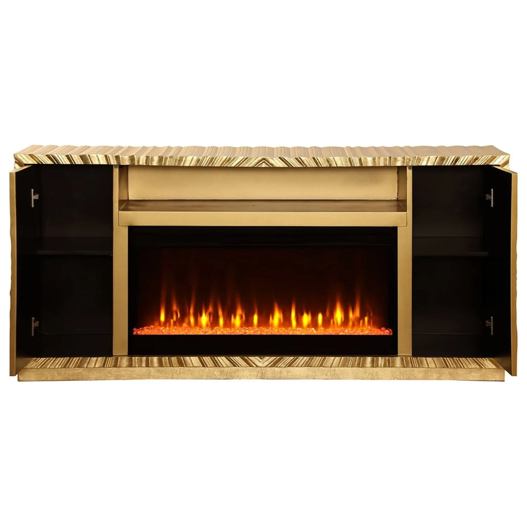 Metallic Gold Freestanding Infrared Electric Fireplace TV Stand B91365