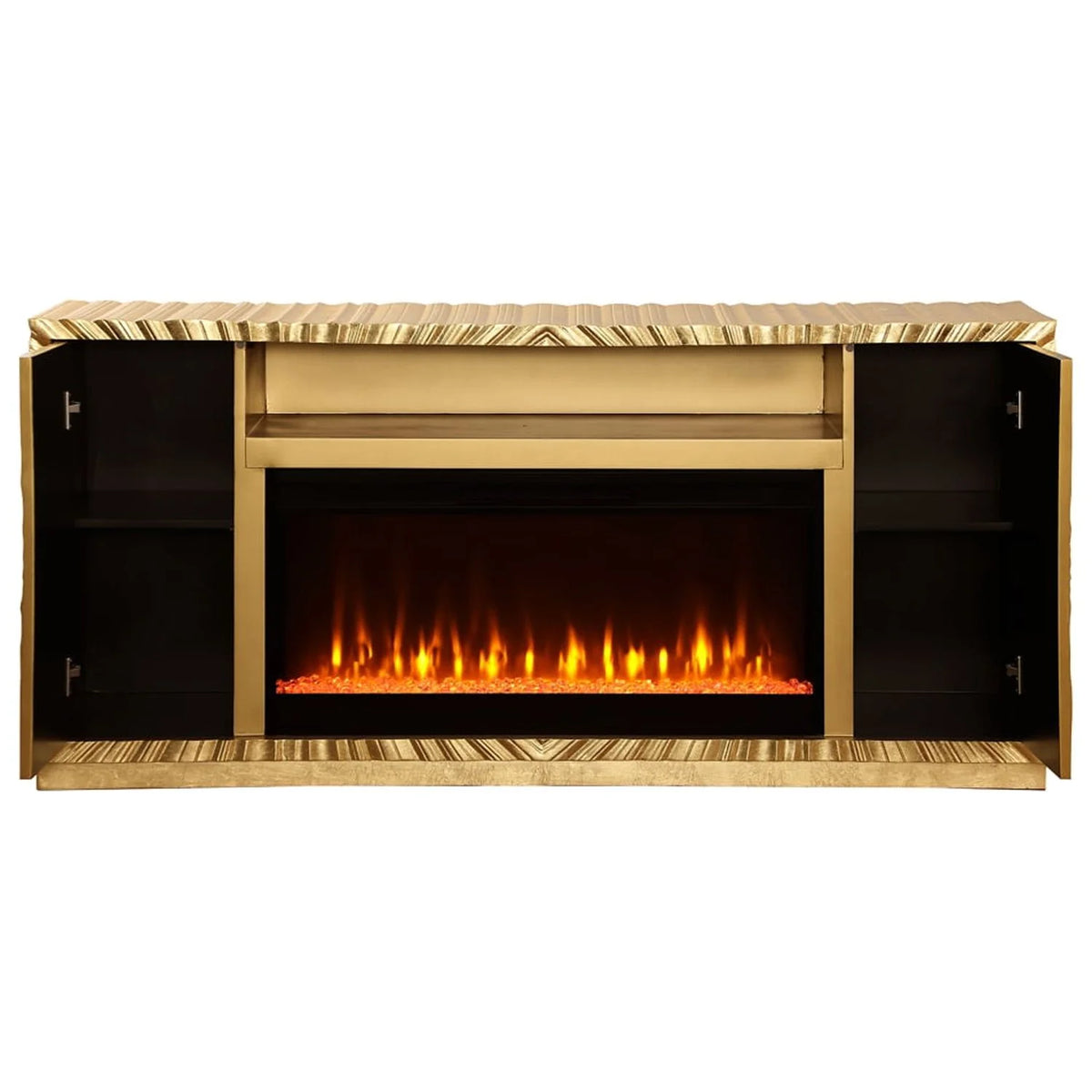 Metallic Gold Freestanding Infrared Electric Fireplace TV Stand B91365